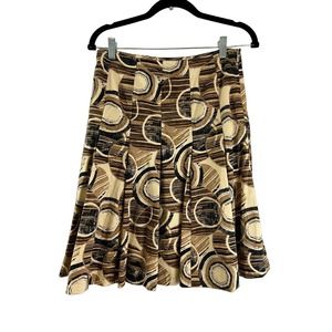 Peter Nygard Skirt Women Size 6 Cotton Spandex Brown Black Pleated Pattern